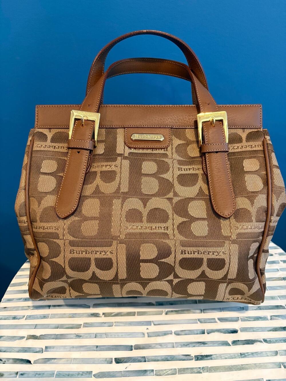 Vintage Burberrys of London with "Big B" Block Monogram Jacquard Satchel